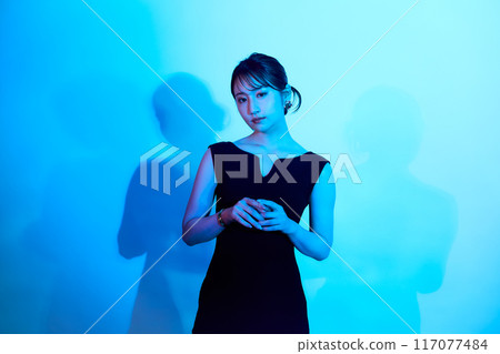 Female portrait with color lighting Female portrait with color lighting 117077484