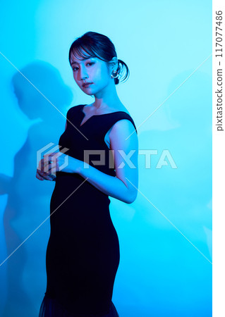 Female portrait with color lighting 117077486