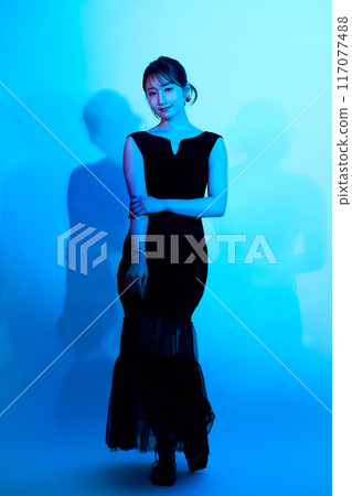 Female portrait with color lighting Female portrait with color lighting 117077488