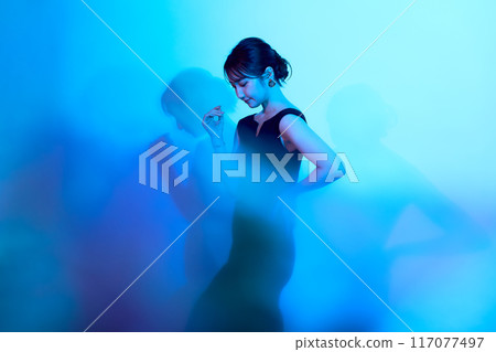 Female portrait with color lighting 117077497