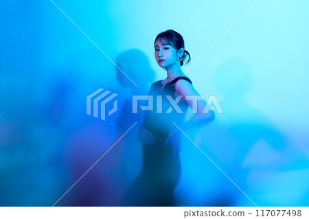 Female portrait with color lighting 117077498