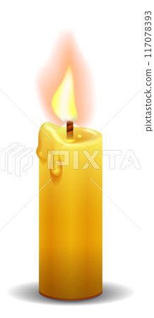 Burning candle. Lit hot wax with fire flame Burning candle. Lit hot wax with fire flame 117078393