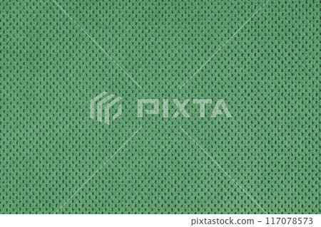Plain green velour upholstery fabric, fleecy jacquard with pattern weave texture background 117078573