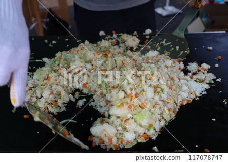 Nasi goreng made on a hot plate Nasi goreng made on a hot plate 117078747
