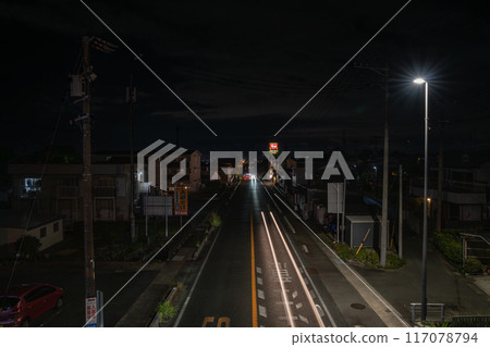 Night road and streetscape of Iwata City seen from a pedestrian bridge (Shizuoka Prefecture) 117078794