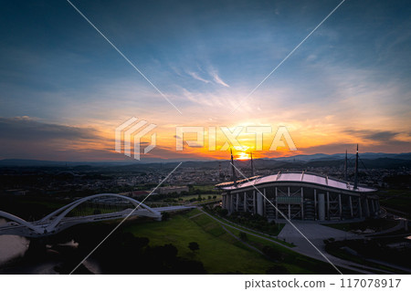 Aerial view of Toyota city at sunrise Aerial view of Toyota city at sunrise 117078917