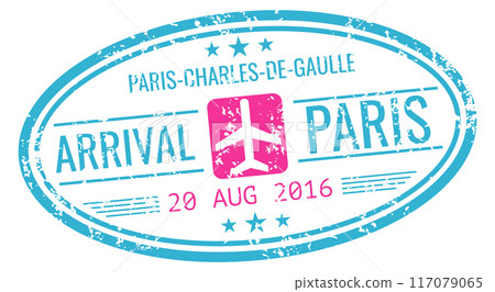 Paris arrival visa. Airport grungy passport stamp Paris arrival visa. Airport grungy passport stamp 117079065