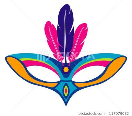 Colorful theatrical mask. Feathered accessory. Opera symbol 117079082