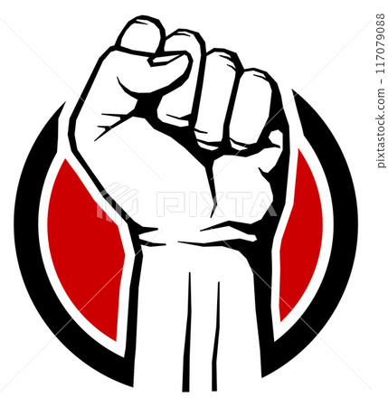 Uprising logo. Power resistance symbol. Fist punch 117079088