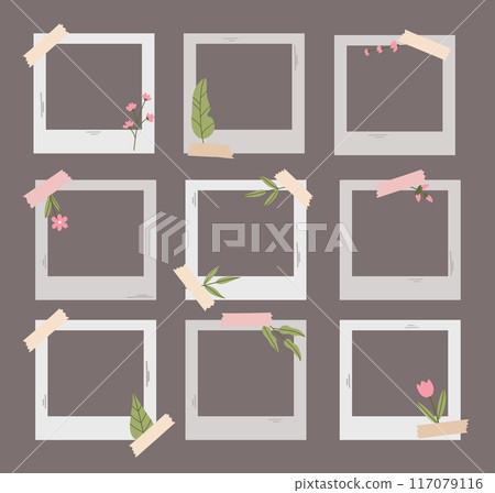 Photo frames. Summer photo frames set with herbs, leaves and flowers. Vector collection in flat style. Photo frames. Summer photo frames set with herbs, leaves and flowers. Vector collection in flat style. 117079116