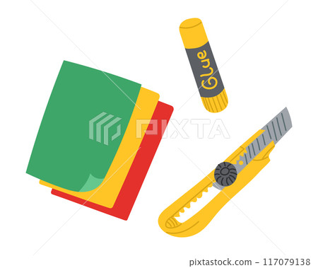 Color paper with stationery knife and glue Color paper with stationery knife and glue 117079138