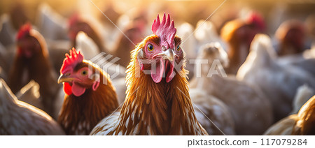Group of Chickens in a Farm. AI Generated Image 117079284