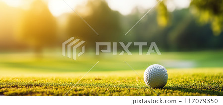 Golf Ball on Green Grass, Outdoor Recreation. AI Generated Image 117079350