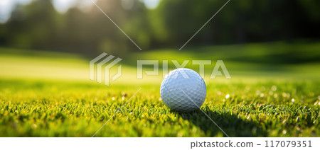 Golf Ball on Green Grass, Outdoor Recreation. AI Generated Image 117079351