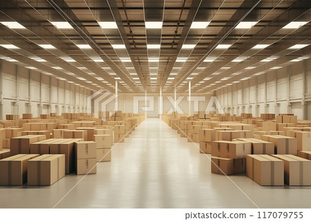 logistics warehouse with cardboard boxes 117079755