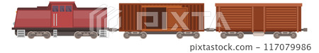 Train and railroad wagons. Color railway transport icon 117079986