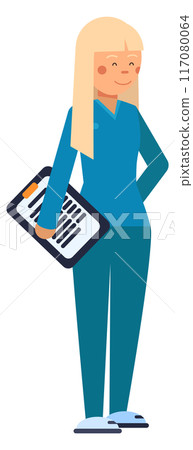 Hospital administrator character. Female medical worker icon 117080064