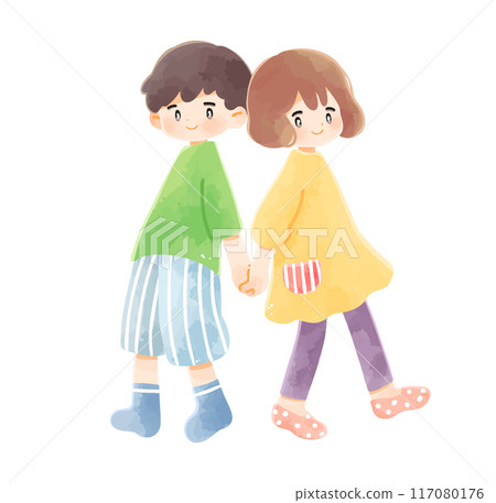 Friendly children holding hands, boy and girl 117080176