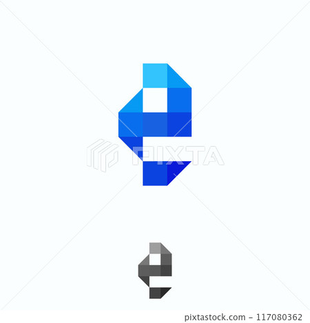 Letter E creative technological modern data pixel logo element template design 117080362