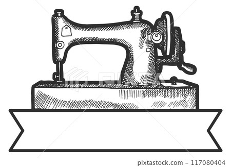 Sewing machine emblem. Seamstress logo. Vintage label 117080404