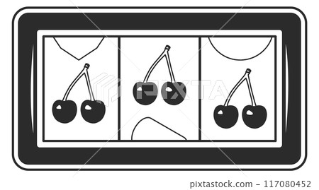 Jackpot black icon. Slot machine with three cherries Jackpot black icon. Slot machine with three cherries 117080452