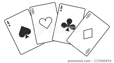 Four aces. Card hand line icon. Playing suits Four aces. Card hand line icon. Playing suits 117080454