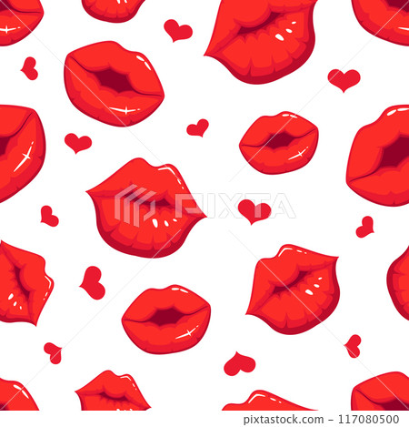 Kiss lips seamless pattern. Female cartoon mouth 117080500