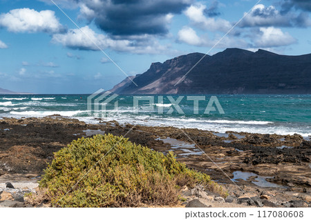 Landscape and beaches near Famara resort, Lanzarote, Canary Islands 117080608