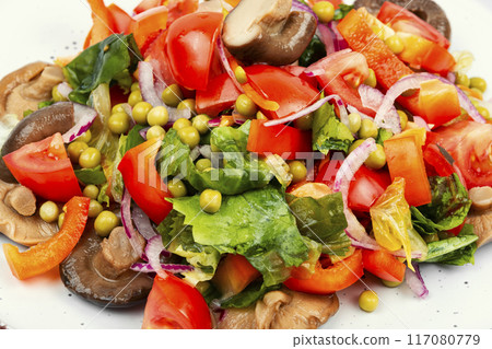 Salad with salted mushrooms. Salad with salted mushrooms. 117080779