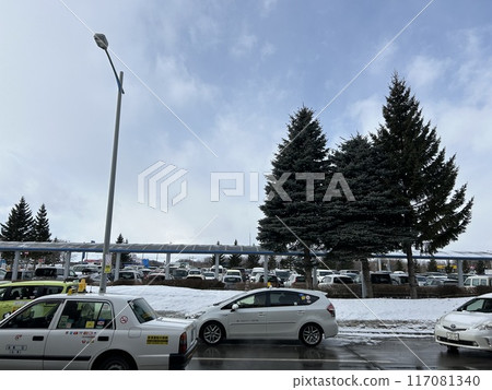 This is a view of the parking lot at Memanbetsu Airport in Hokkaido. This is a view of the parking lot at Memanbetsu Airport in Hokkaido. 117081340