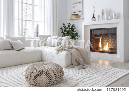 Scandinavian home interior design of modern living room in white colors 117081695