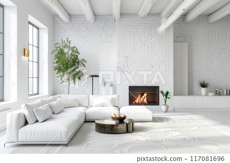 Scandinavian home interior design of modern living room in white colors Scandinavian home interior design of modern living room in white colors 117081696