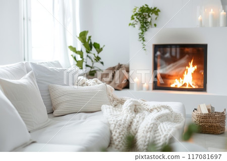 Scandinavian home interior design of modern living room in white colors Scandinavian home interior design of modern living room in white colors 117081697