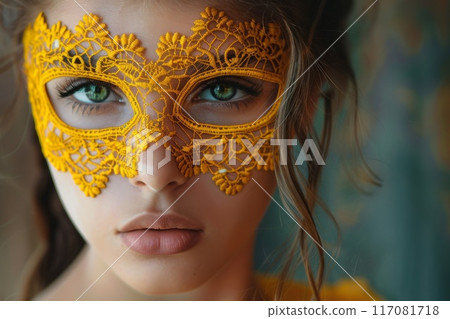 beautiful woman in a gold mask beautiful woman in a gold mask 117081718