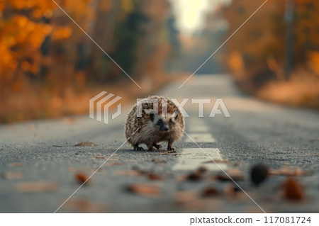 hedgehog on the road hedgehog on the road 117081724