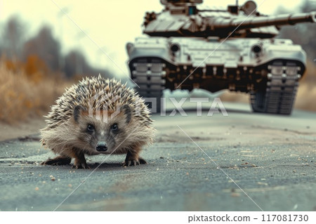 hedgehog and tank on the road 117081730