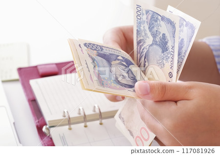 Woman's hands counting money Woman's hands counting money 117081926