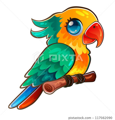 colorful vivid parrot cartoon sticker 117082090
