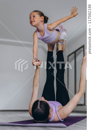 children's gymnastics and muscle stretching exercises 117082186