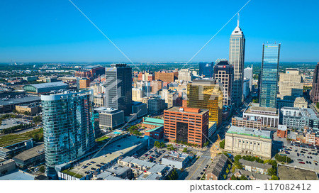 Aerial View of Indianapolis Skyscrapers and Bustling Downtown 117082412
