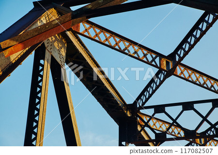 Rustic Steel Bridge Detail in Sunlight, Ohio Industrial Design 117082507