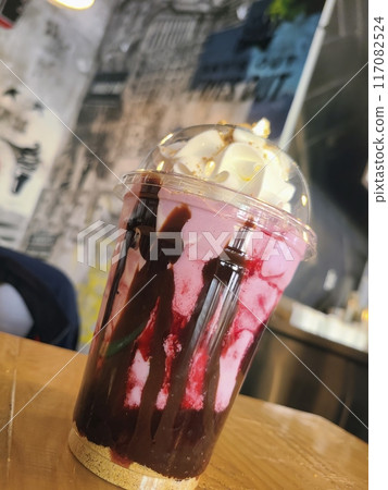 Colorful Layered Milkshake in Trendy Urban Cafe, Fort Wayne 117082524