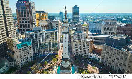 Aerial View of Indianapolis Monument Circle and Skyscrapers 117082534