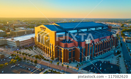 Aerial Golden Hour Glow on Indianapolis Stadium and Cityscape Aerial Golden Hour Glow on Indianapolis Stadium and Cityscape 117082620