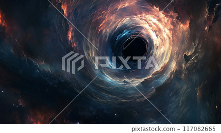 AI-generated image of a black hole in outer space distorting time and space 117082665