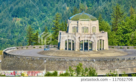 Aerial View of Vista House at Crown Point in Columbia Gorge 117082706