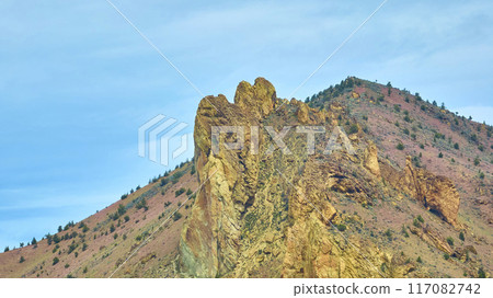 Aerial View of Craggy Rock Formation in Smith Rock State Park Aerial View of Craggy Rock Formation in Smith Rock State Park 117082742