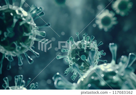 Close-up of microscopic virus particles 117083162