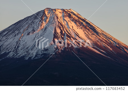 Mount Fuji at dusk as seen from Lake Shojiko Panorama Platform 117083452