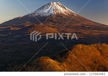 從精進湖和全景平台看到的黃昏富士山 117083461